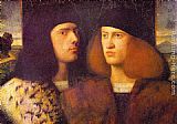 Giovanni Cariani Canvas Paintings - Portrait of Two Young Men